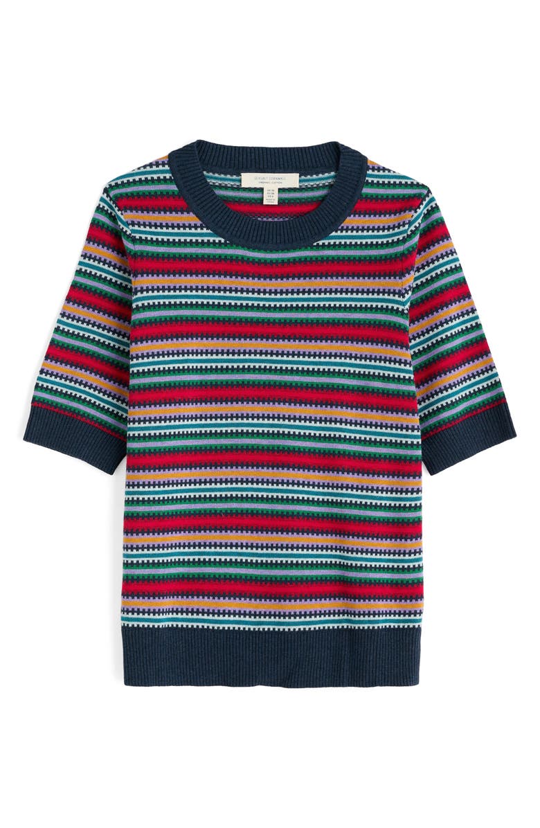 Seasalt Cornwall Rock Bell Stripe Short Sleeve Organic Cotton Crewneck Sweater, Alternate, color, Knit Zig Zag Clover Maritime