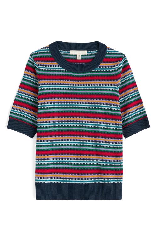 Seasalt Cornwall Rock Bell Stripe Short Sleeve Organic Cotton Crewneck Sweater In Knit Zig Zag Clover Maritime
