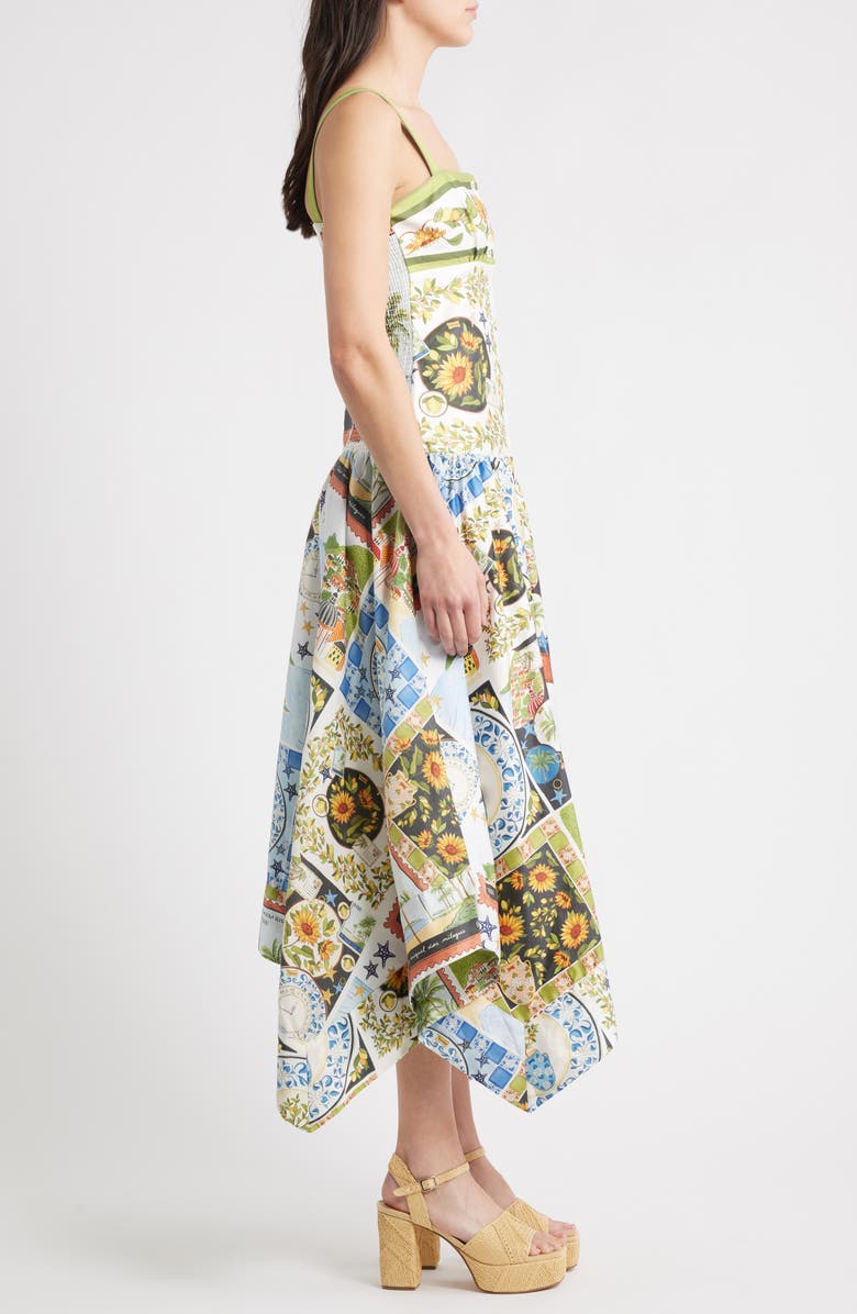Latin Trip Print Asymmetric Cotton Button-Front Sundress