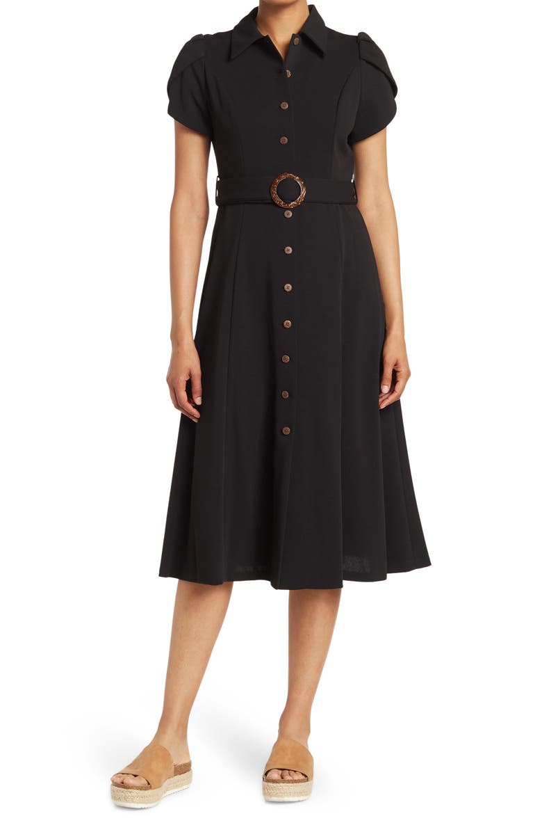 Calvin Klein Tulip Sleeve Belted A-Line Midi Shirtdress, Main, color,