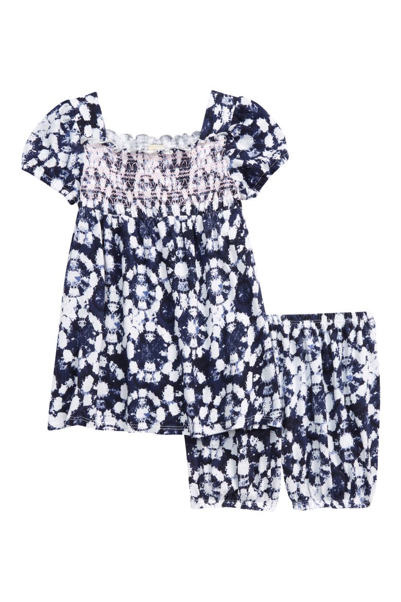Puff Sleeve Top & Shorts Set, Main, color, NAVY PEACOAT TIE DYE