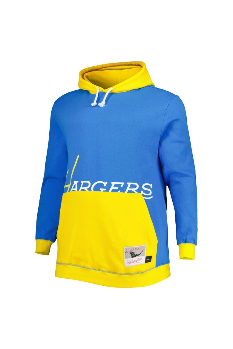 Men's Mitchell & Ness Powder Blue/Gold Los Angeles Chargers Big & Tall Big Face Pullover Hoodie, Alternate, color, Powder Blue