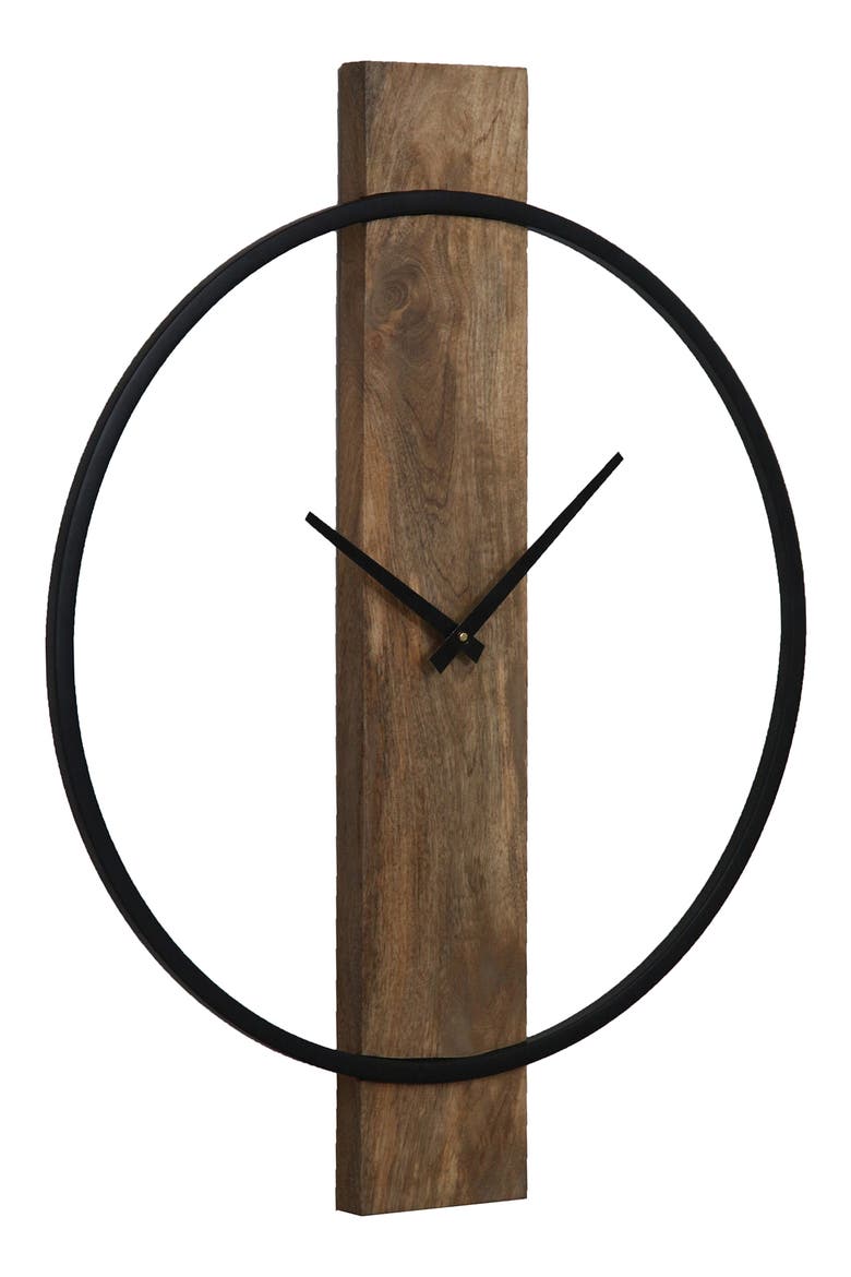 Pearl Wall Clock, Alternate, color, NATURAL WOOD BLACK