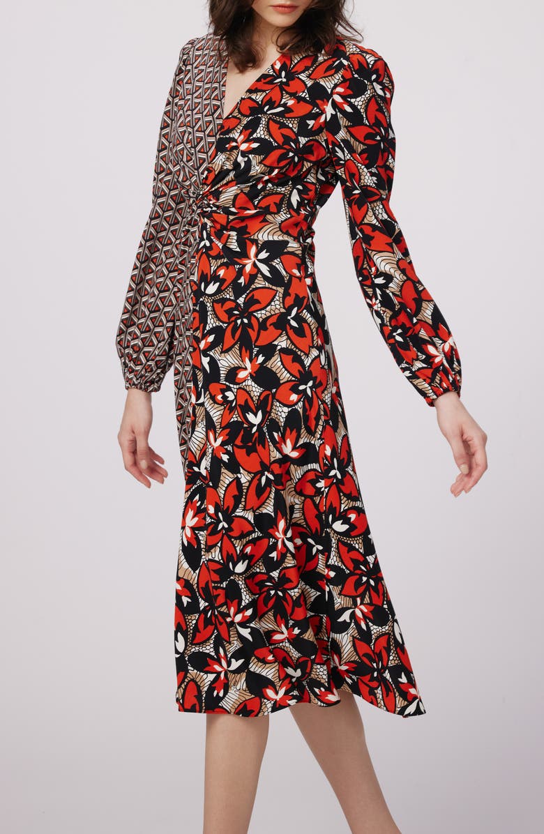 DVF Asher Mix Print Long Sleeve Midi Dress, Alternate, color,