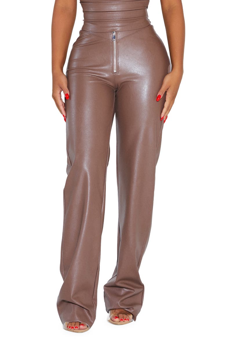 Zip It Faux Leather Pants, Main, color, TAUPE