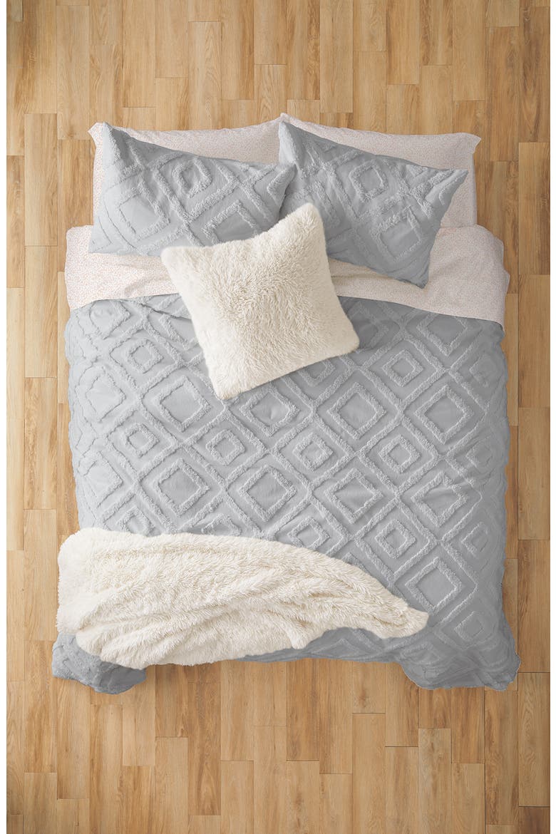 Tufted Lattice Duvet Cover & Sham Set, Alternate, color, GREY SILK