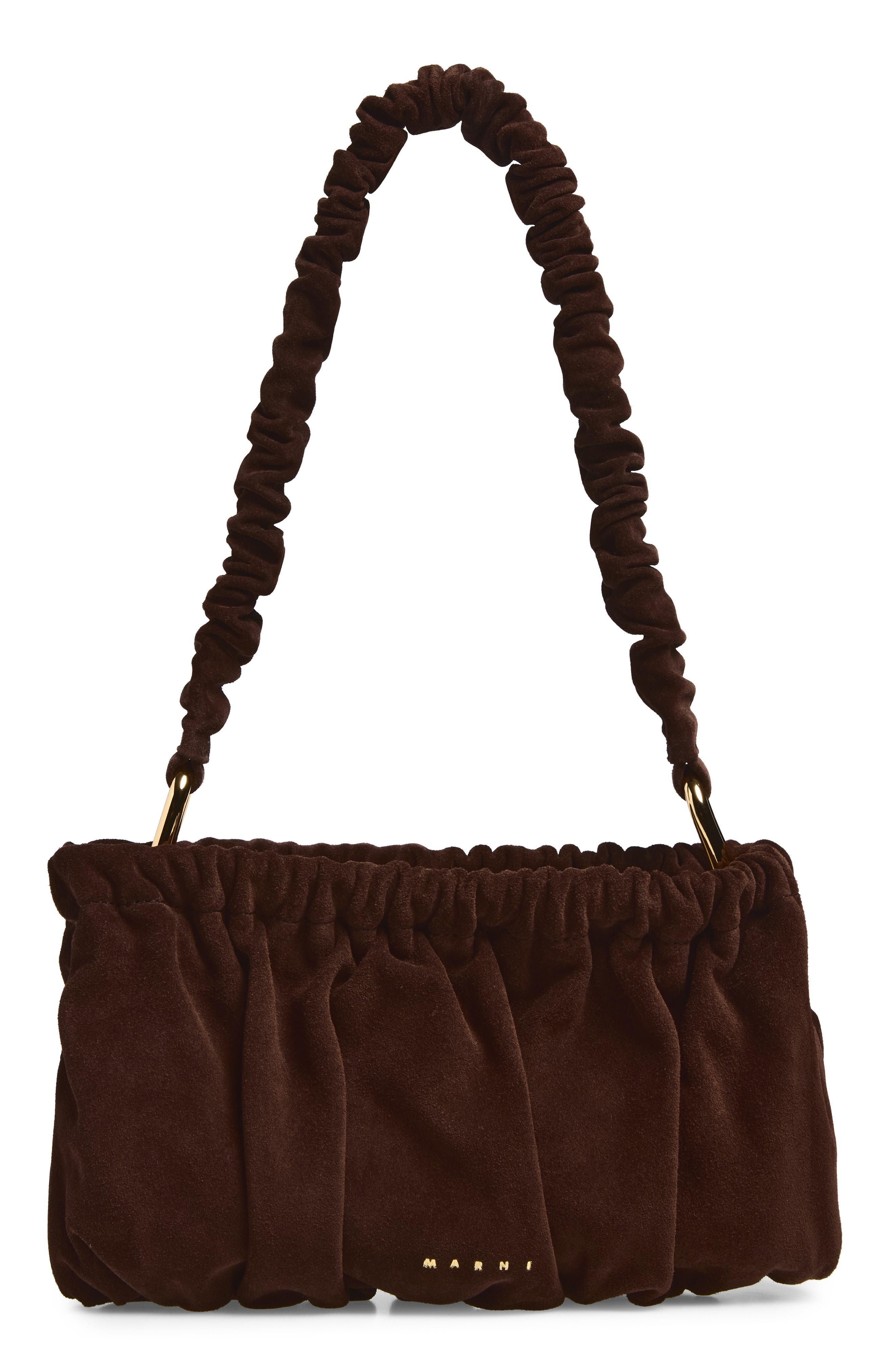 Ruched Suede Leather Clutch, Main, color, 00M82 BRAMBLE