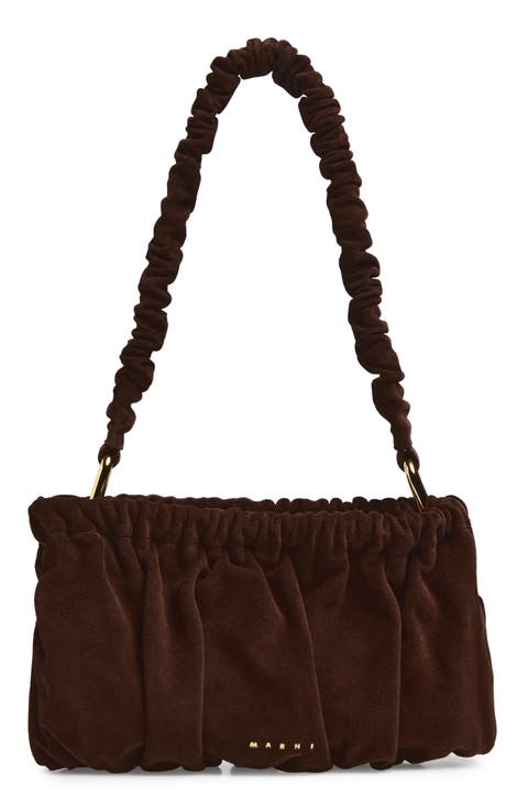 Ruched Suede Leather Clutch