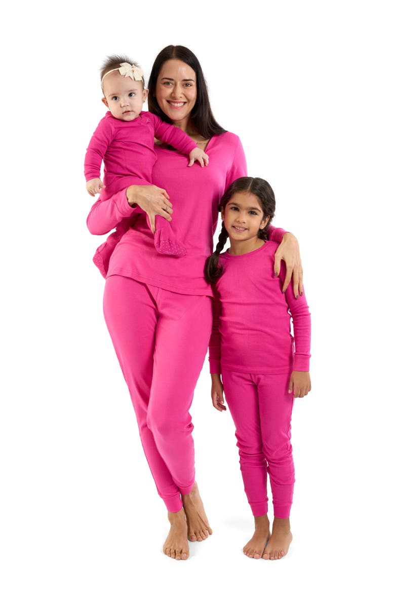 Leveret Kids Short Sleeve Cotton Solid Matching Family Pajamas, Alternate, color, Hot Pink