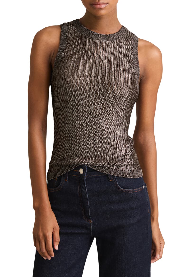 Tia Chevron Stitch Metallic Tank, Main, color, GUNMETAL