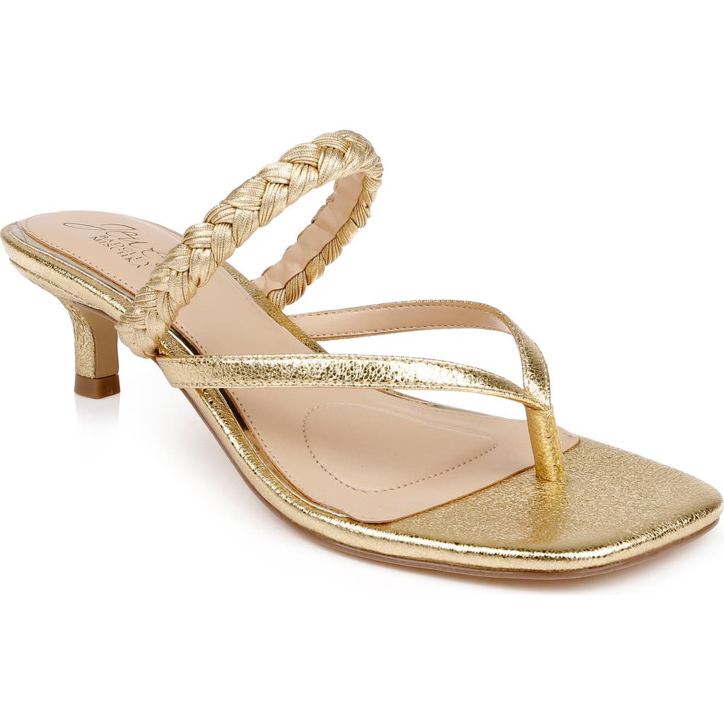 Shop Jewel Badgley Mischka Nadya Kitten Heel Flip Flop In Gold Metallic