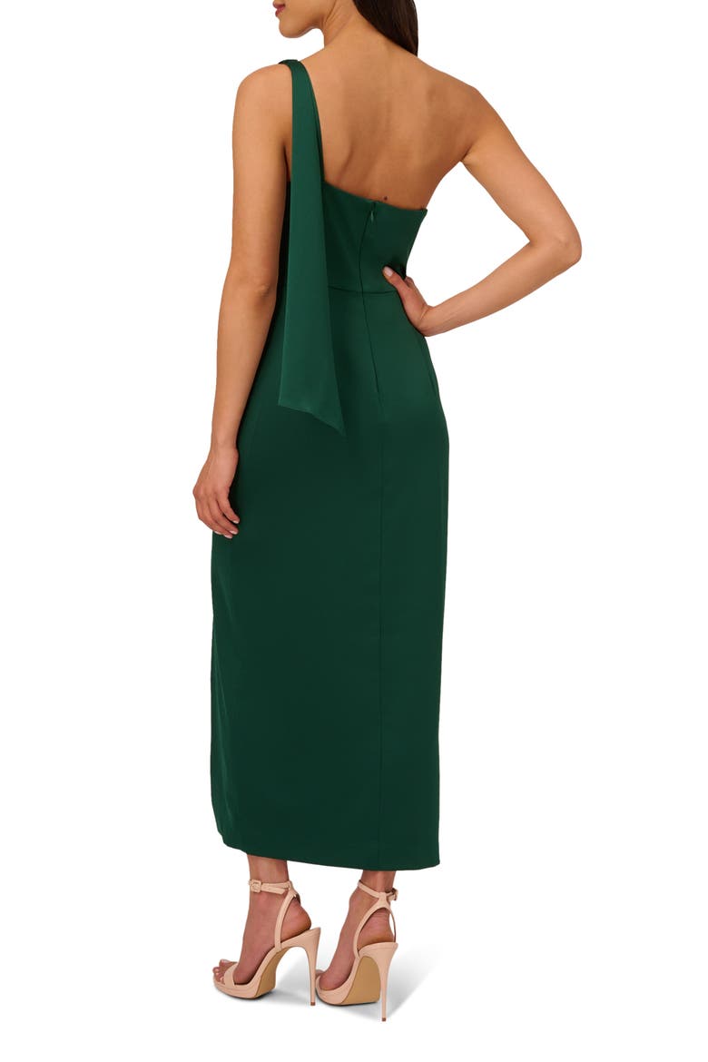 Pleat One-Shoulder Crepe Cocktail Dress, Alternate, color, DEEP FOREST