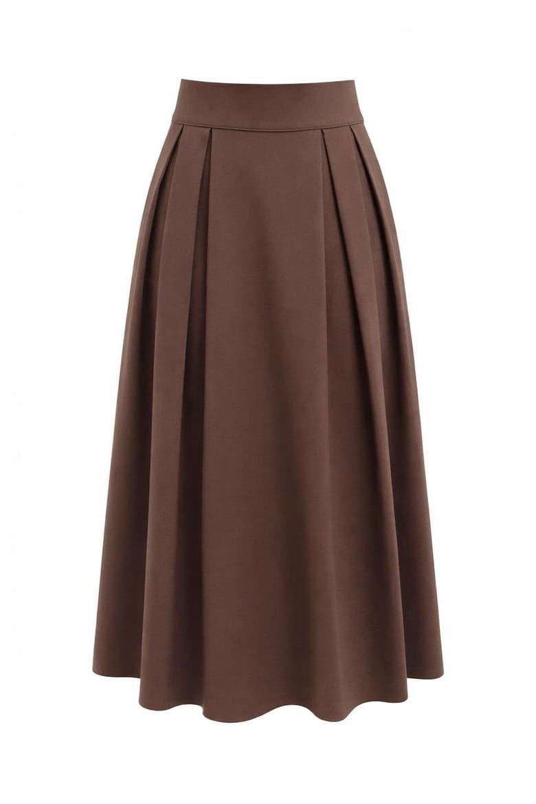 Nayaine Pleated Elasticated Back Midi Skirt, Alternate, color, BROWN