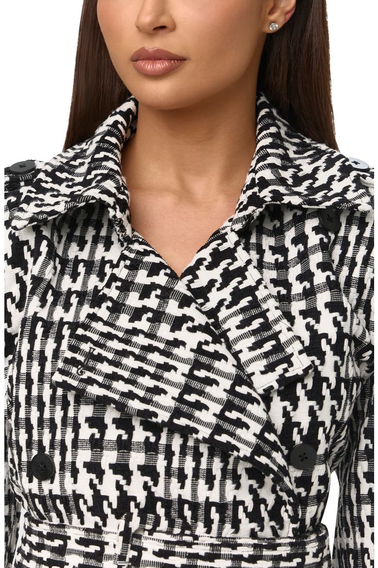 Houndstooth Short Trench Coat, Alternate, color, BLACK/ WHITE