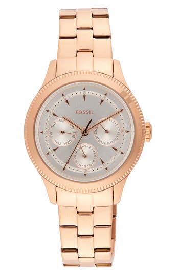 Fossil Brynn Crystal Embellished Quartz Bracelet Watch, 38mm In Rose Gold
