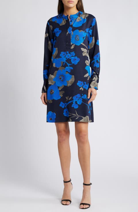 Dinalea Floral Print Long Sleeve Shift Dress