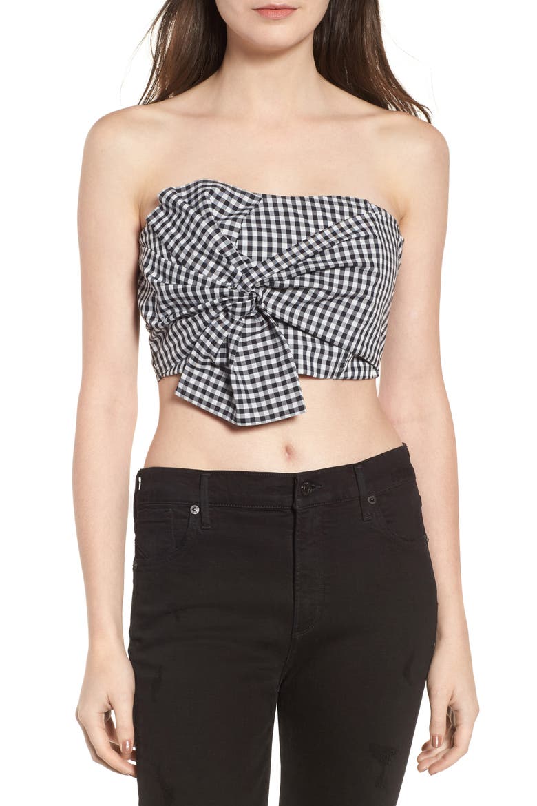Twist Front Gingham Crop Top, Main, color, BLACK/ WHITE