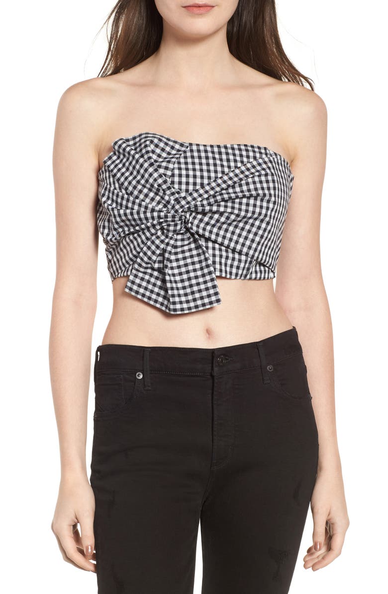 Socialite Twist Front Gingham Crop Top, Main, color, 