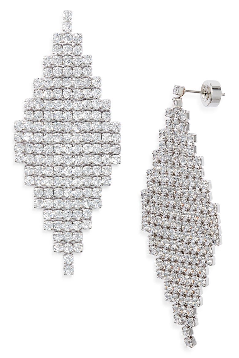 Pavé Drop Earrings, Main, color, CLEAR- SILVER