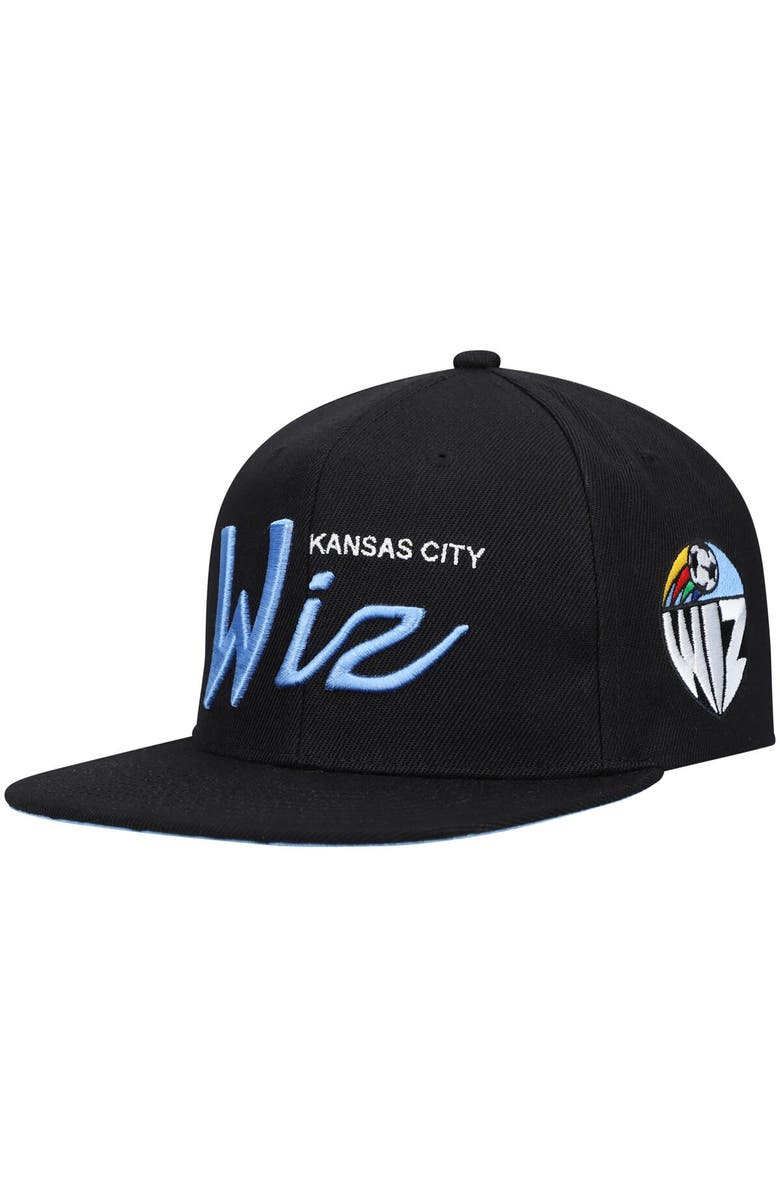 Mitchell & Ness Men's Mitchell & Ness Sky Blue Kansas City Wiz Historic Logo Since '96 Foundation Script Snapback Hat, Main, color,
