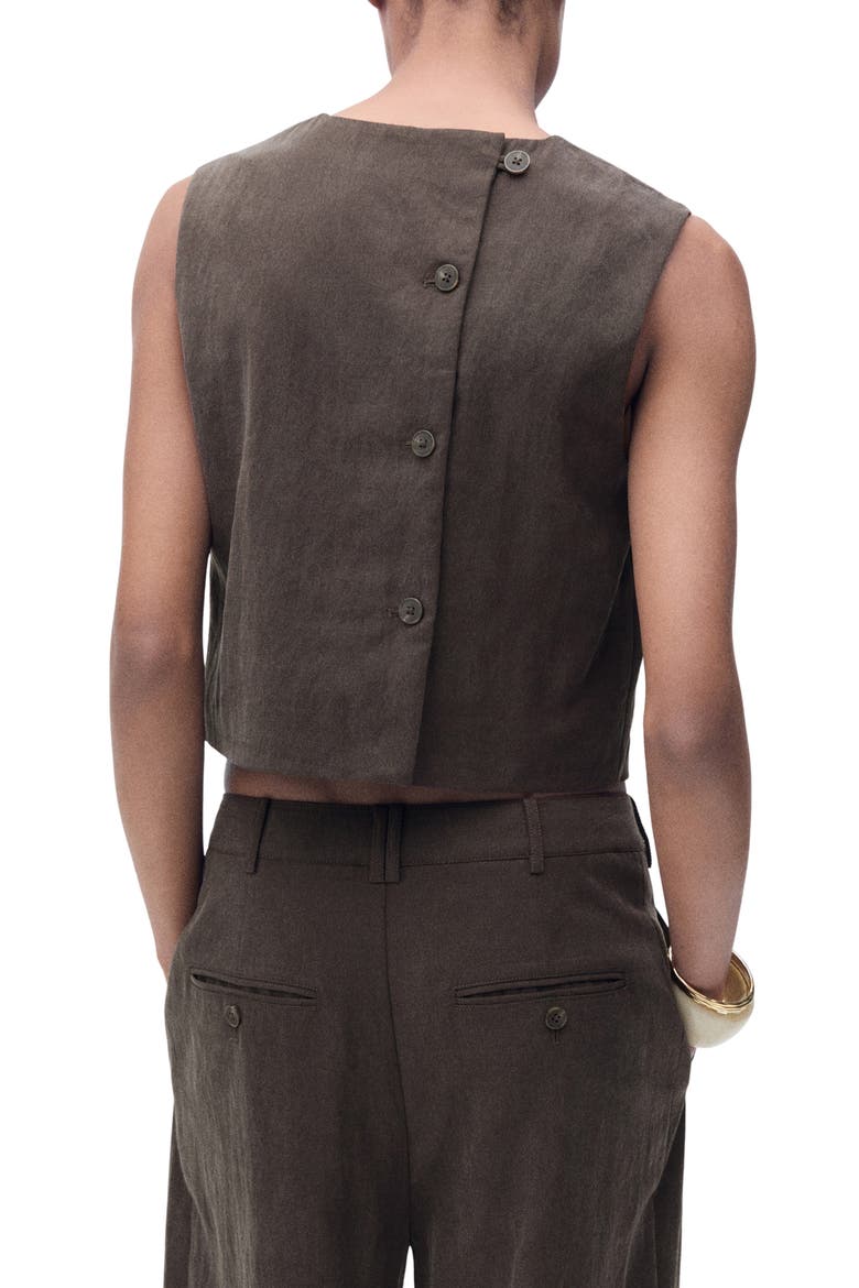 Sleeveless Back Button Crop Top, Alternate, color, BROWN