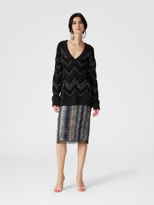 Shop Missoni Oversized Pullover With Zig Zag Pattern And Sequins In Black