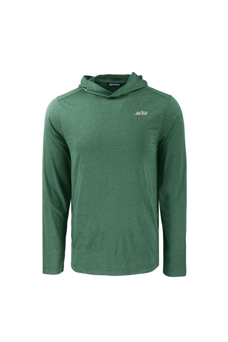 Men's Cutter & Buck Hunter Green New York Jets Primary Logo Coastline Epic Comfort Eco Recycled Long Sleeve Hoodie T-Shirt, Alternate, color, Hunter Green