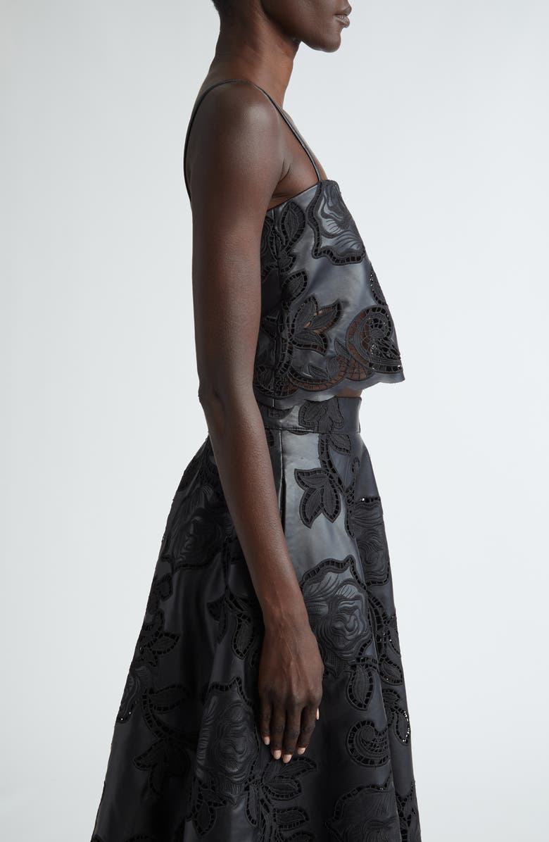 Johanna Ortiz Seduccion Lunar Embroidered Eyelet Faux Leather Crop Camisole, Alternate, color, 