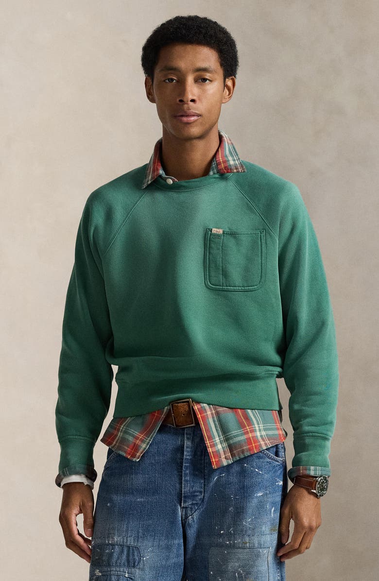 Polo Ralph Lauren Vintage Fit Fleece Crewneck Sweatshirt, Alternate, color, Antique Green