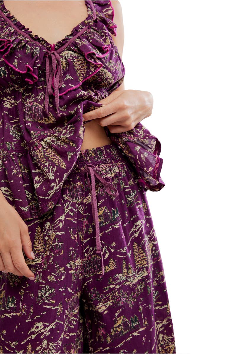 Free People Tangled Lights Ruffle Pajamas, Alternate, color, Wine Combo