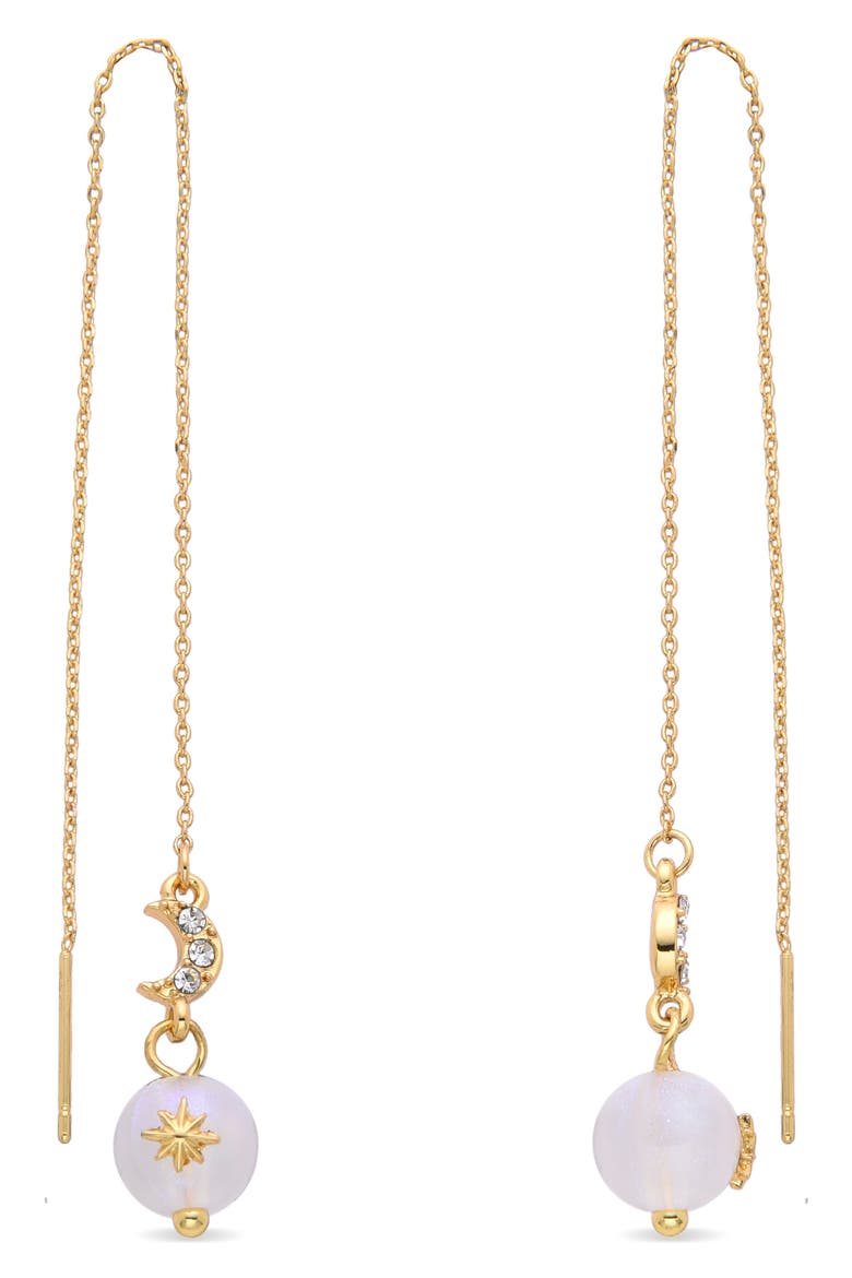 Celestial Moon CZ & Glass Pearl Drop Threader Earrings, Alternate, color, GOLD