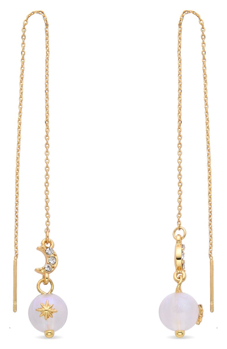 EYE CANDY LOS ANGELES Celestial Moon CZ & Glass Pearl Drop Threader Earrings, Alternate, color, Gold