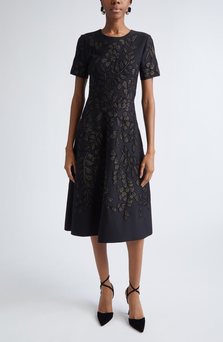 Carolina Herrera Metallic Floral Jacquard Cocktail Dress, Main, color, Black/ Gold