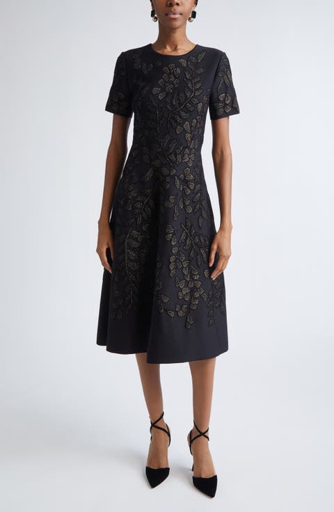 Metallic Floral Jacquard Cocktail Dress
