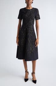 Carolina Herrera Metallic Floral Jacquard Cocktail Dress
