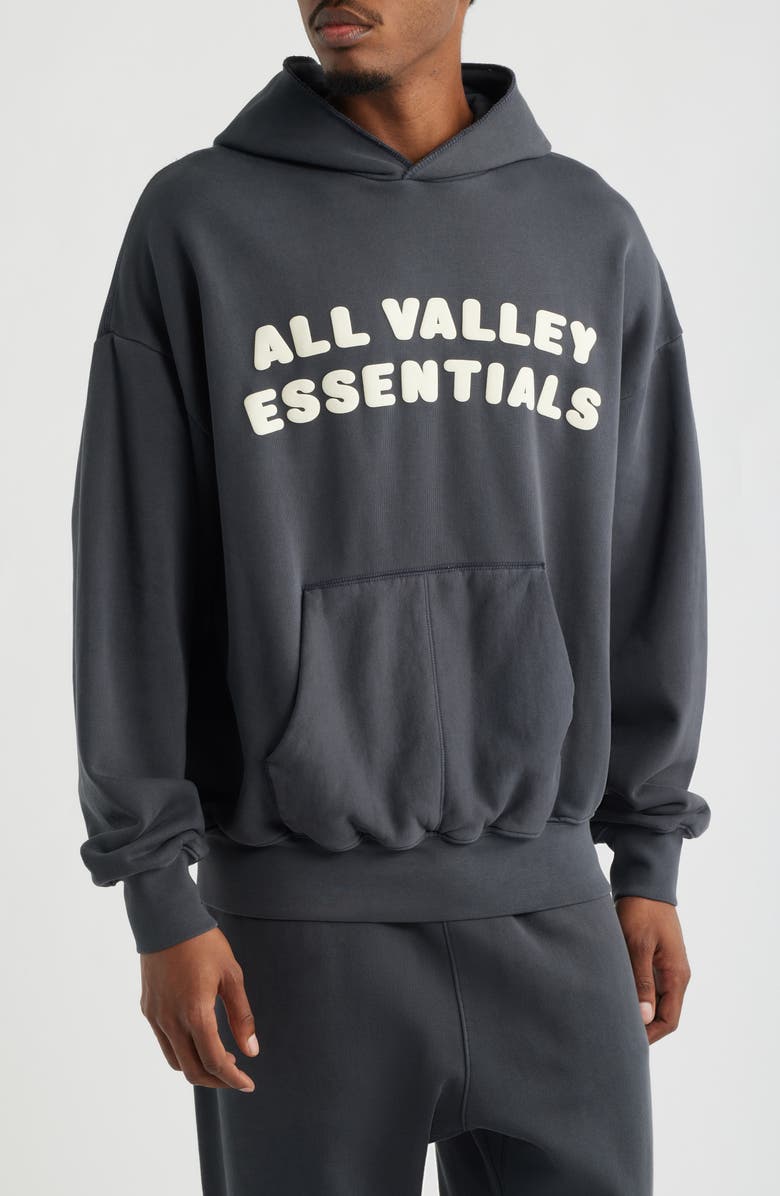 Fear of God Essentials '90s Fit Fleece Logo Hoodie, Main, color, Washed Iron Grey