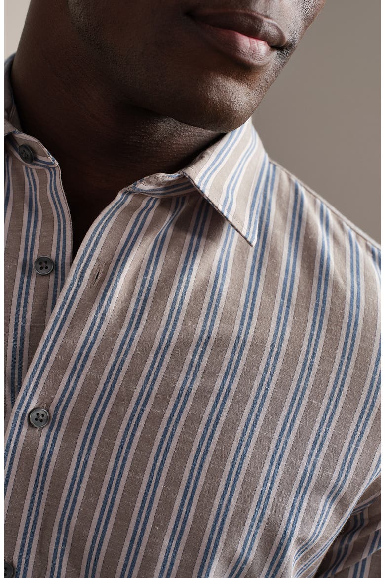 Brezza Performance Short Sleeve Button-Up Shirt, Alternate, color, TEAK BROWN VINTAGE STRIPE