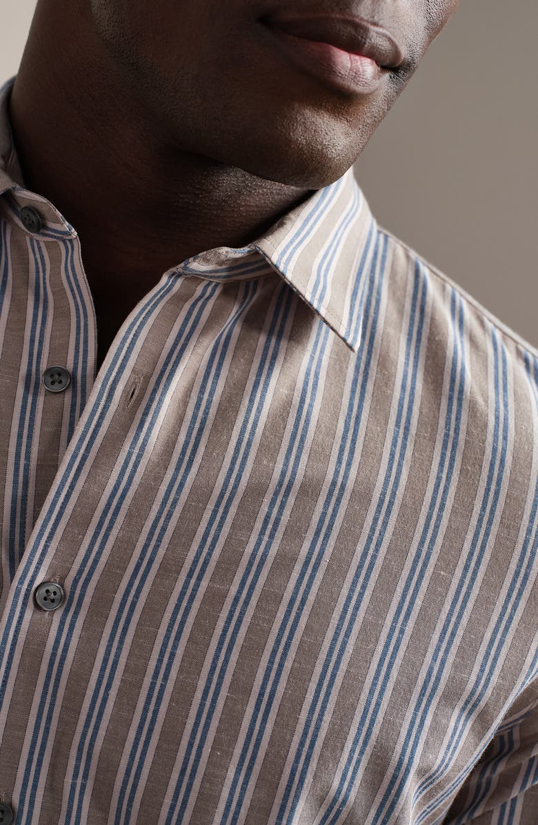 Rhone Brezza Performance Short Sleeve Button-Up Shirt, Alternate, color, Teak Brown Vintage Stripe
