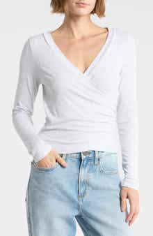 Long Sleeve Faux Wrap Crop Top
