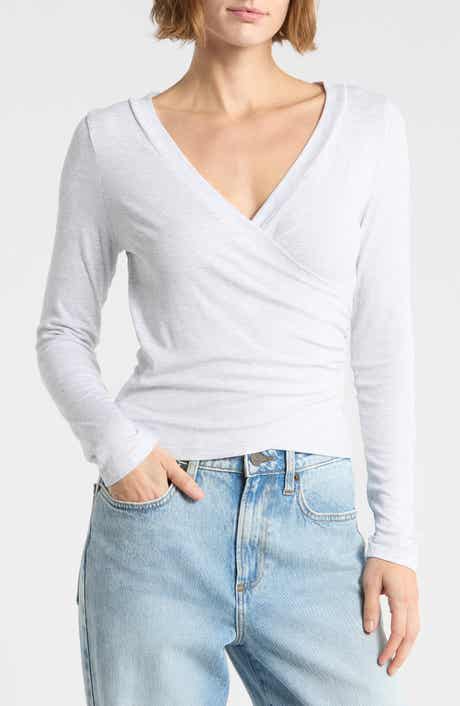 Long Sleeve Faux Wrap Crop Top
