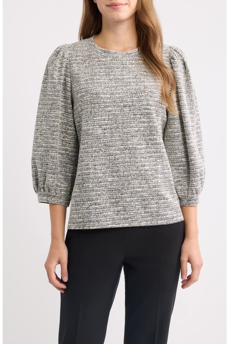 Boucle Knit Balloon Sleeve Top, Main, color, ANNE BLACK/ WHITE DOVE