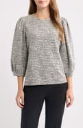 AK ANNE KLEIN Boucle Knit Balloon Sleeve Top