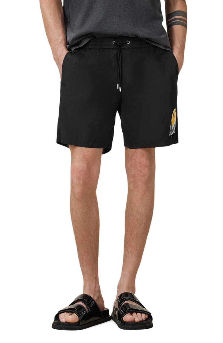 AllSaints Party Wave Swim Trunks, Main, color, Jet Black