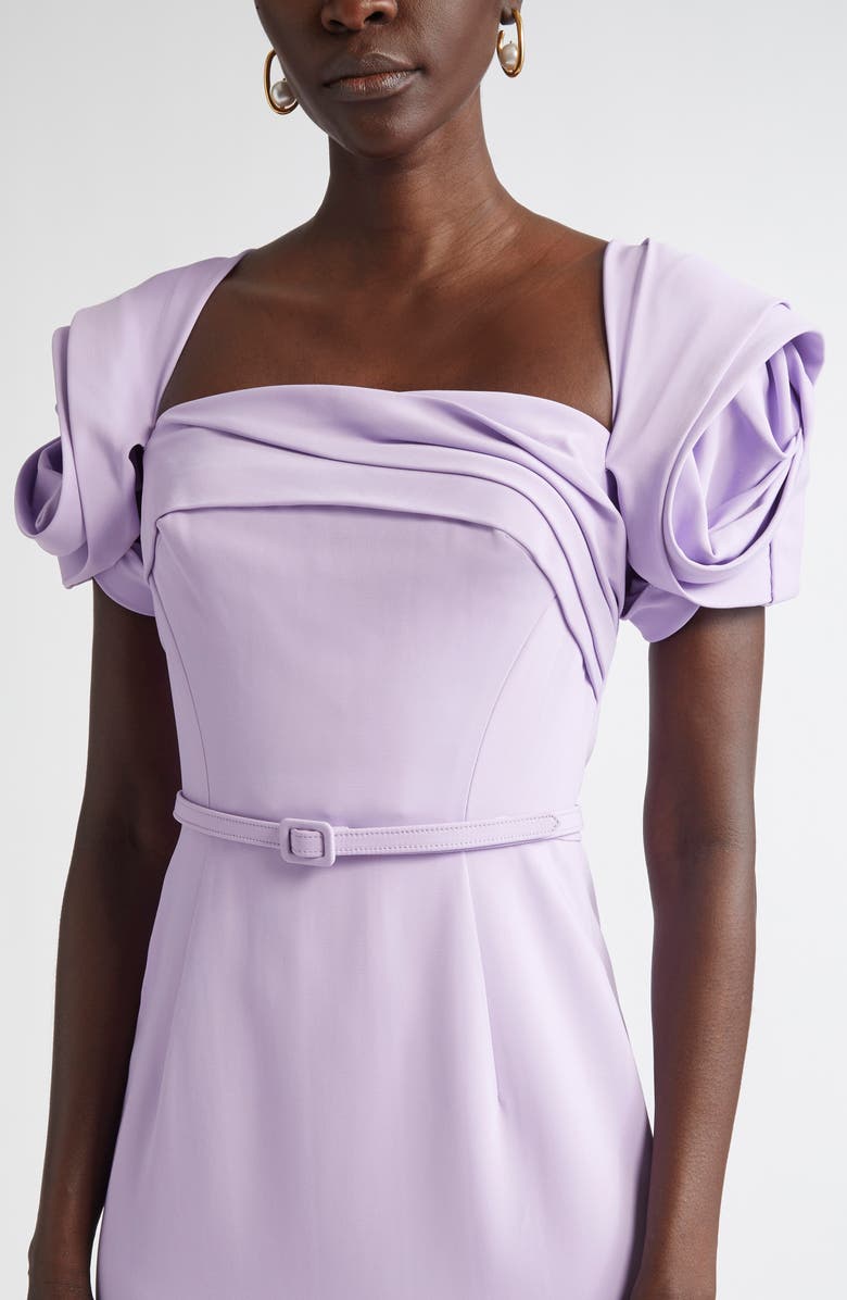 Oscar de la Renta Rosette Sleeve Stretch Cady Column Gown, Alternate, color, Thistle