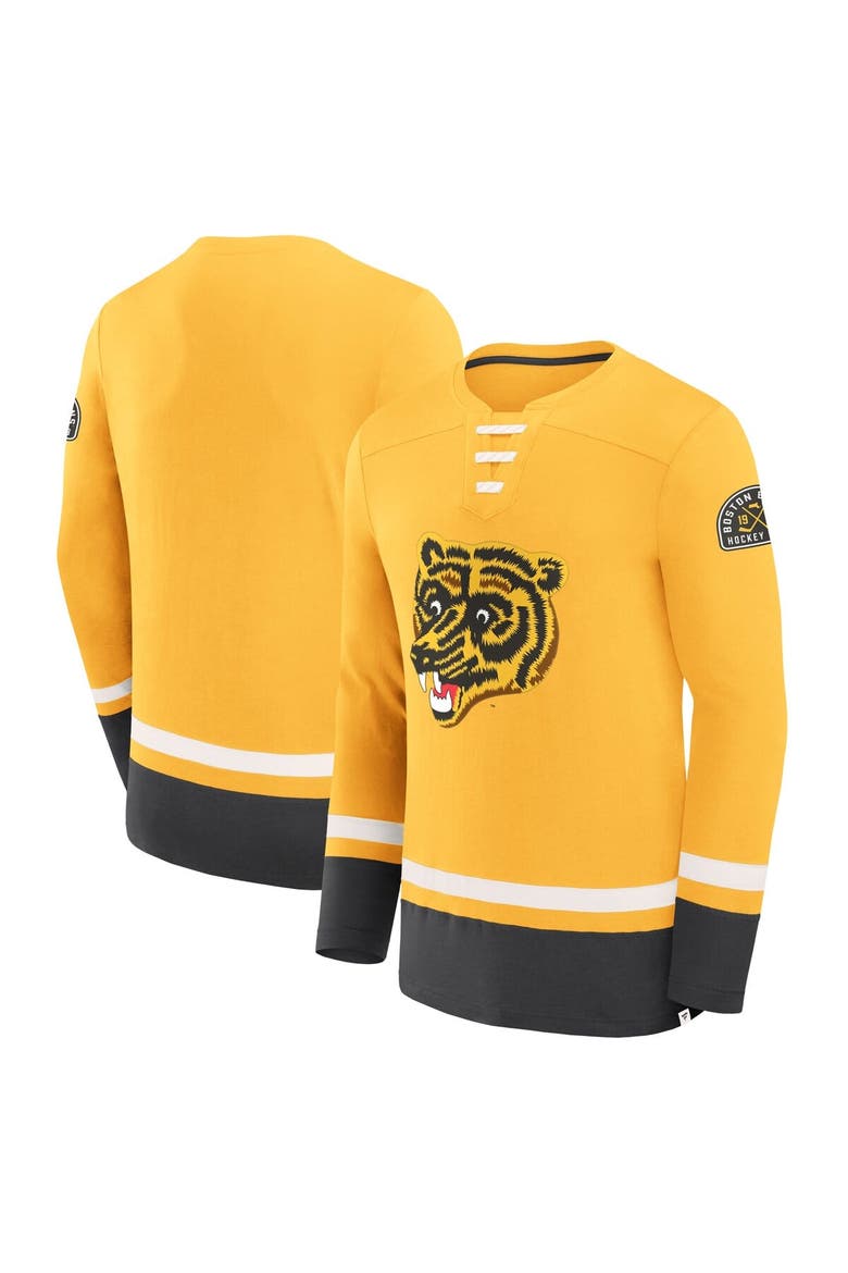 Men's Fanatics  Gold Boston Bruins Vintage High Point Long Sleeve T-Shirt, Main, color, Gold