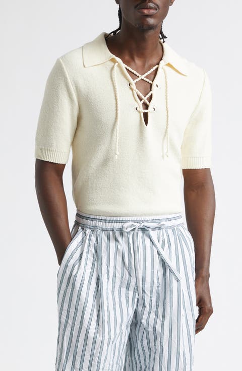 Serafino Lace-Up Cotton Blend Polo Sweater