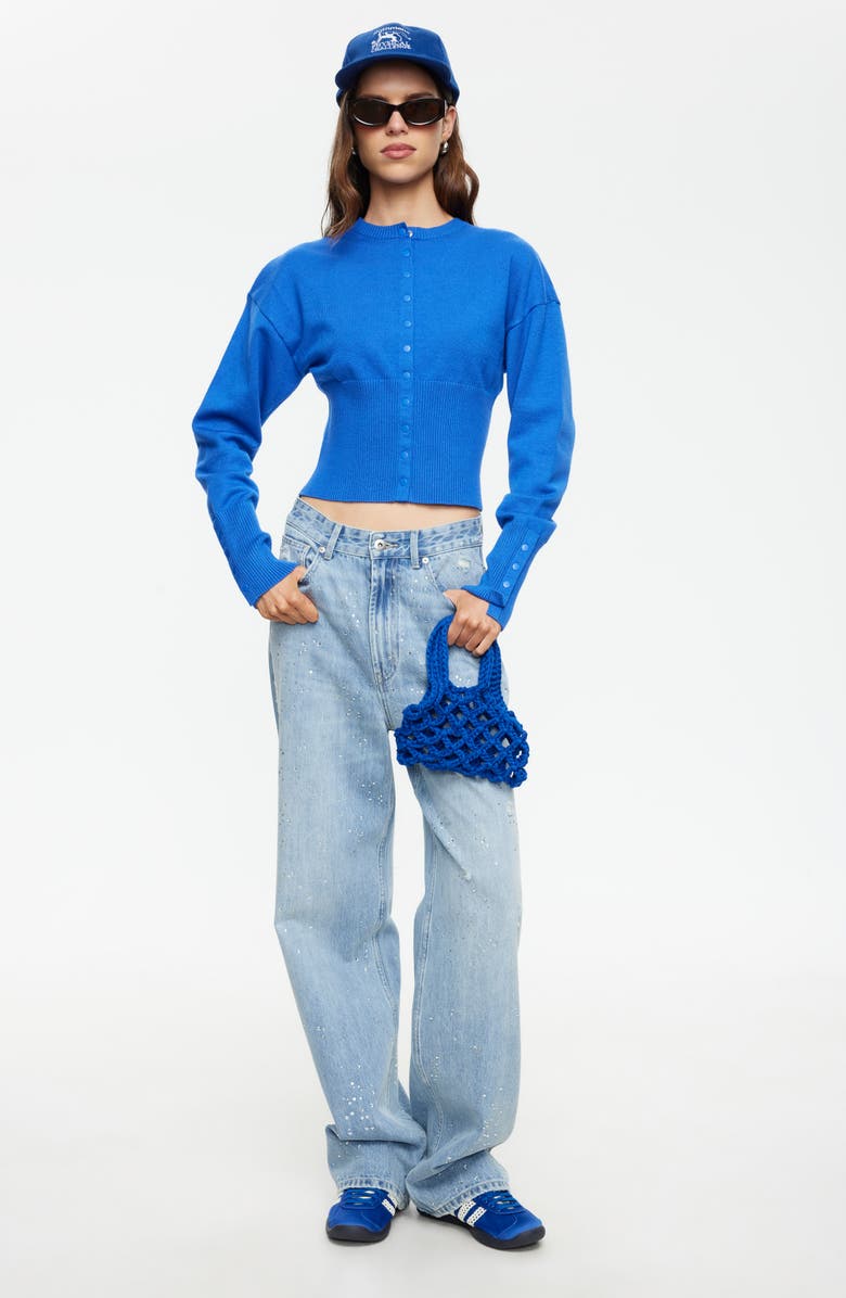 LIONESS Head in the Clouds Crewneck Cardigan, Alternate, color, Persian Jewel