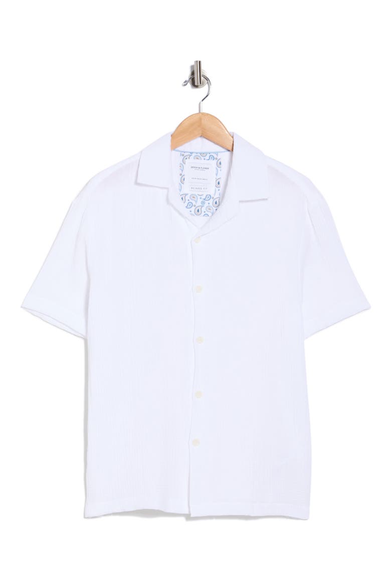 Textured Relaxed Fit Cotton Camp Shirt, Alternate, color, WHITE