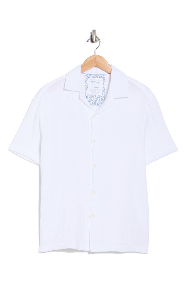 DENIM AND FLOWER Textured Relaxed Fit Cotton Camp Shirt, Alternate, color, White