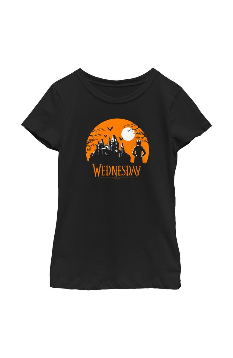 WEDNESDAY Girl's Wednesday Halloween Haunted House  Graphic T-Shirt, Main, color, Black